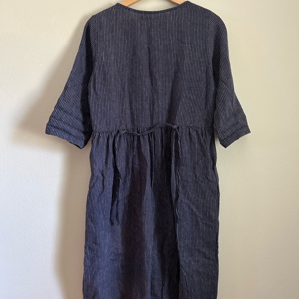 Pyne & Smith Striped Navy Button-Front Midi Dress - Picture 2 of 6